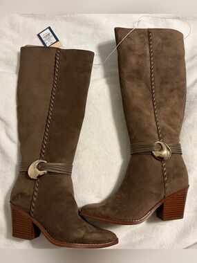 Universal Thread Brown Suede Over-the-Knee Boot with Gold Accent